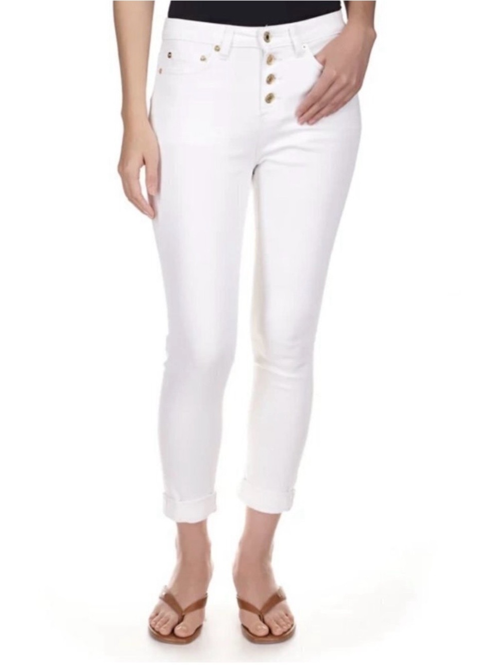 Michael Kors White High-Rise Button-Fly Jeans